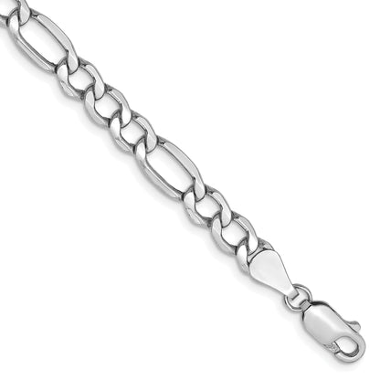 14K White Gold 8 Inch 5.75mm Semi-Solid Figaro With Lobster Clasp Bracelet