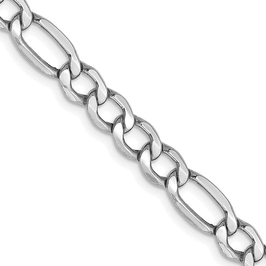 14K White Gold 24 Inch 5.75mm Semi-Solid Figaro With Lobster Clasp Chain Necklace