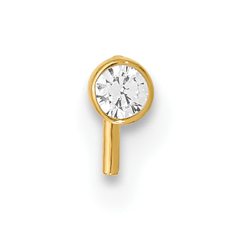 14K Yellow Gold 22 Gauge 2.5mm Cz Nose Stud