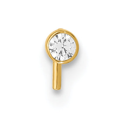 14K Yellow Gold 22 Gauge 2.5mm Cz Nose Stud
