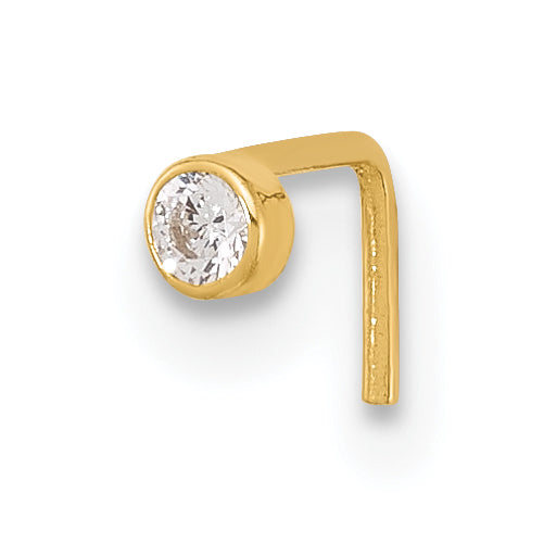 14K Yellow Gold 22 Gauge 2.5mm Cz Nose Stud