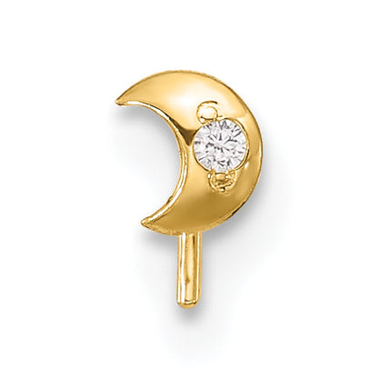 14K Yellow Gold 23 Gauge Cz Moon Nose Stud