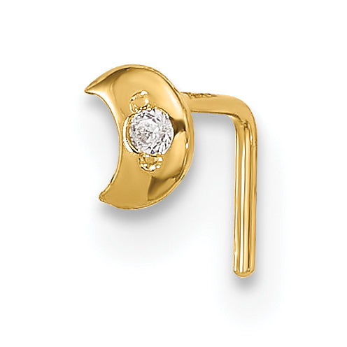 14K Yellow Gold 23 Gauge Cz Moon Nose Stud