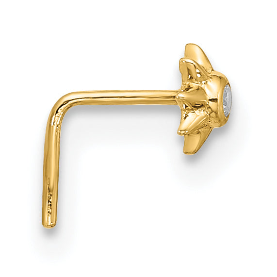 14K Yellow Gold 23 Gauge Cz Sun Nose Stud