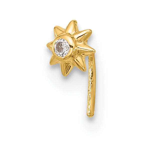 14K Yellow Gold 23 Gauge Cz Sun Nose Stud