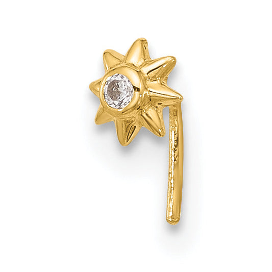 14K Yellow Gold 23 Gauge Cz Sun Nose Stud