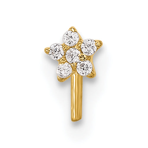 14K Yellow Gold 22 Gauge Cz Star Nose Stud