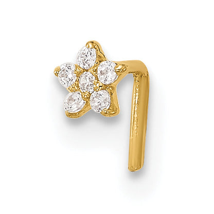 14K Yellow Gold 22 Gauge Cz Star Nose Stud