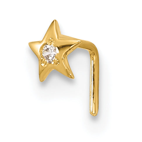 14K Yellow Gold 23 Gauge Cz Star Nose Stud