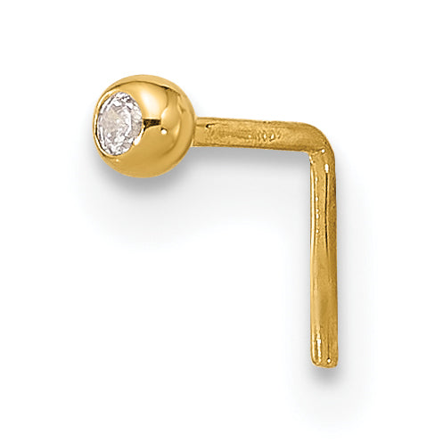 14K Yellow Gold 23 Gauge 2.2mm Cz Nose Stud