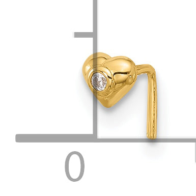 14K Yellow Gold 22 Gauge Cz Heart Nose Stud