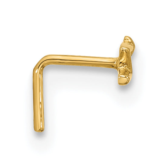 14K Yellow Gold 22 Gauge Lightning Bolt Nose Stud