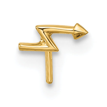 14K Yellow Gold 22 Gauge Lightning Bolt Nose Stud