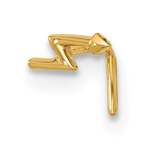 14K Yellow Gold 22 Gauge Lightning Bolt Nose Stud
