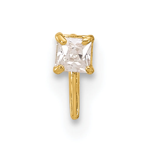 14K Yellow Gold 22 Gauge 2.5mm Square Cz Nose Stud
