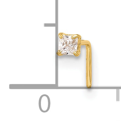 14K Yellow Gold 22 Gauge 2.5mm Square Cz Nose Stud
