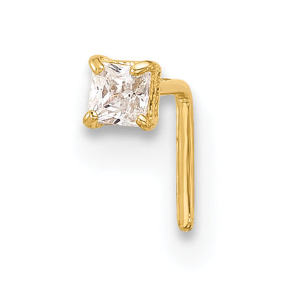 14K Yellow Gold 22 Gauge 2.5mm Square Cz Nose Stud