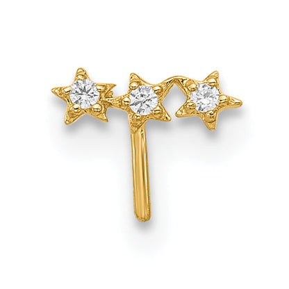 14K Yellow Gold 22 Gauge Cz 3-Star Nose Stud