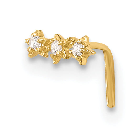 14K Yellow Gold 22 Gauge Cz 3-Star Nose Stud
