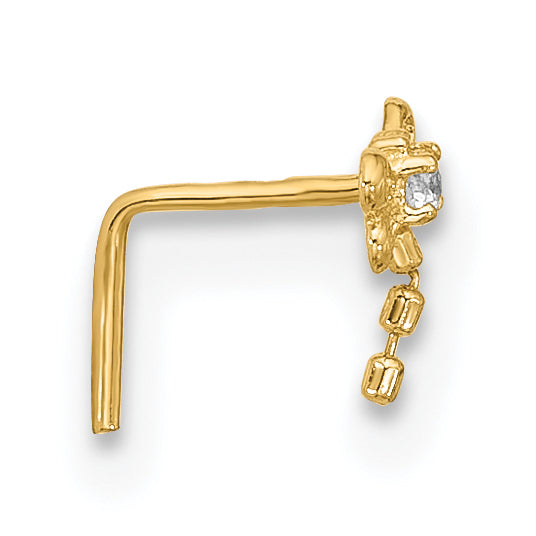 14K Yellow Gold 22 Gauge Cz Butterfly Nose Stud