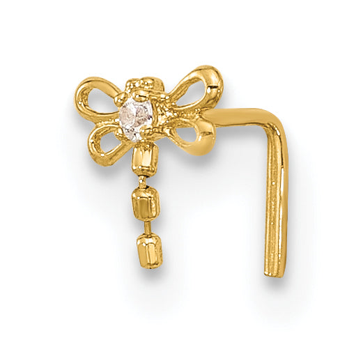 14K Yellow Gold 22 Gauge Cz Butterfly Nose Stud