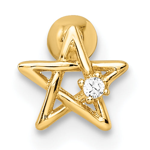 14K Yellow Gold 18 Gauge Cz Star Labret Stud