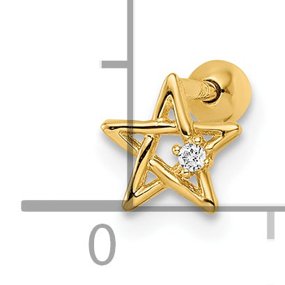 14K Yellow Gold 18 Gauge Cz Star Labret Stud