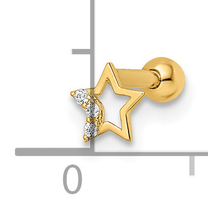 14K Yellow Gold 16 Gauge Cz Star Labret Stud