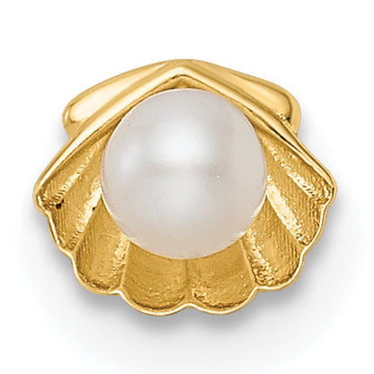 14K Yellow Gold 18 Gauge Scallop Shell W/ Freshwater Cultured Pearl Labret Stud