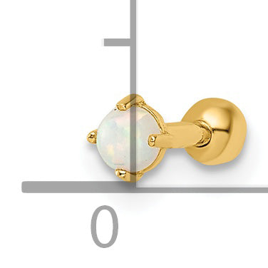 14K Yellow Gold 16 Gauge Created Opal Labret Stud