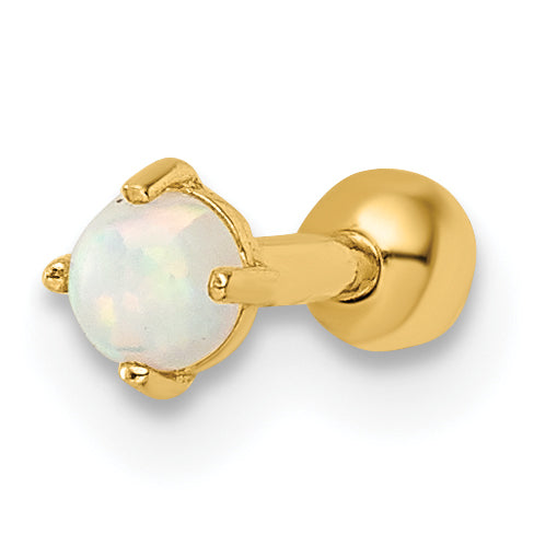 14K Yellow Gold 16 Gauge Created Opal Labret Stud