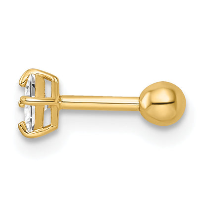 14K Yellow Gold 18 Gauge Square Cz Labret Stud
