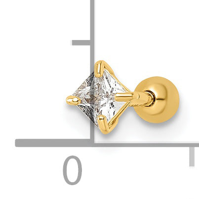 14K Yellow Gold 18 Gauge Square Cz Labret Stud