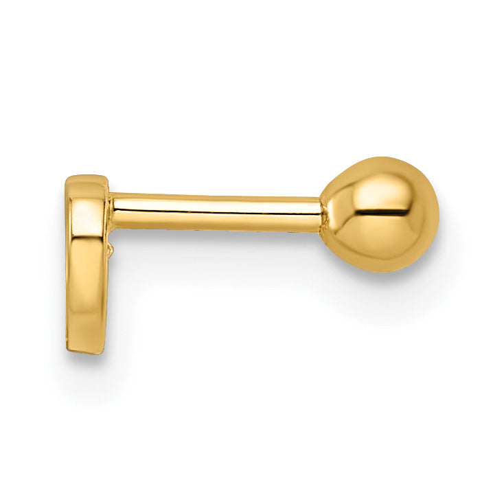 14K Yellow Gold 18 Gauge Cz Heart Labret Stud