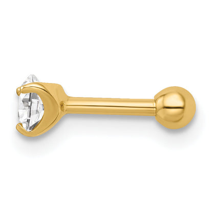 14K Yellow Gold 16 Gauge Round Cz Labret Stud