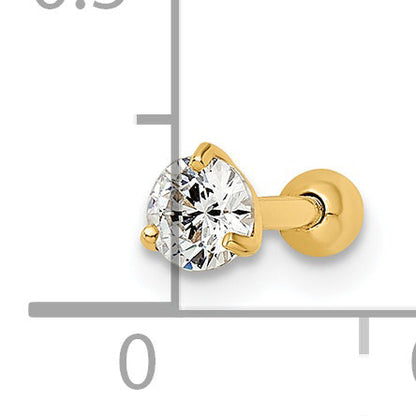 14K Yellow Gold 16 Gauge Round Cz Labret Stud