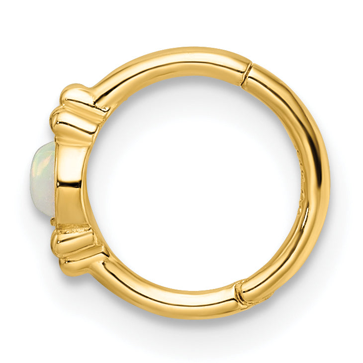 14K Yellow Gold 18 Gauge Created Opal Cartilage Ring