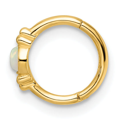 14K Yellow Gold 18 Gauge Created Opal Cartilage Ring