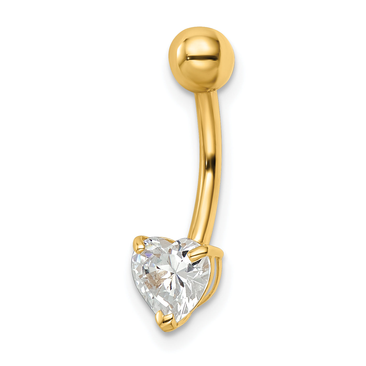 14K Yellow Gold 14 Gauge Heart Shaped Cz Belly Ring