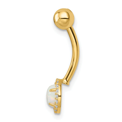 14K Yellow Gold 14 Gauge Created Opal And Cz Belly Ring