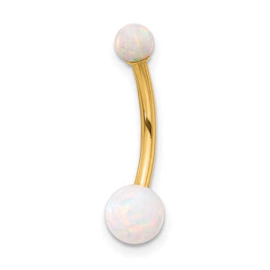 14K Yellow Gold Polished Created Opal Navel/belly Ring