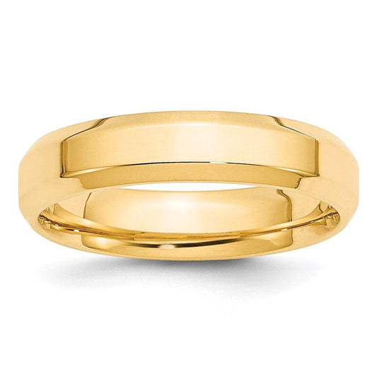18k Yellow Gold 5mm Beveled Edge Comfort Fit Wedding Band Ring