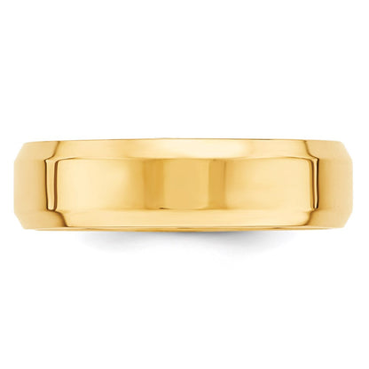14k Yellow Gold 6mm Beveled Edge Comfort Fit Wedding Band Ring