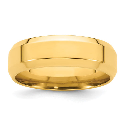 14k Yellow Gold 7mm Beveled Edge Comfort Fit Wedding Band Ring