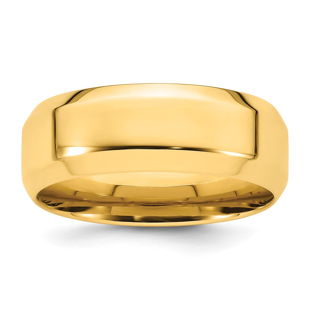 14k Yellow Gold 8mm Beveled Edge Comfort Fit Wedding Band Ring