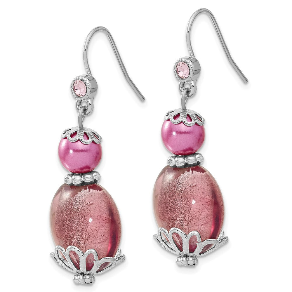 Fashion 1928 Silver-Tone Purple Glass Stone & Acrylic Bead Dangle Earrings