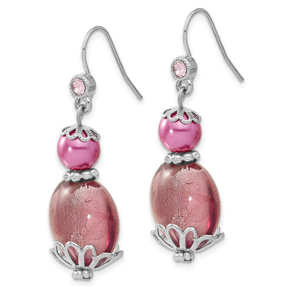 Fashion 1928 Silver-Tone Purple Glass Stone & Acrylic Bead Dangle Earrings