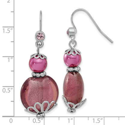 Fashion 1928 Silver-Tone Purple Glass Stone & Acrylic Bead Dangle Earrings