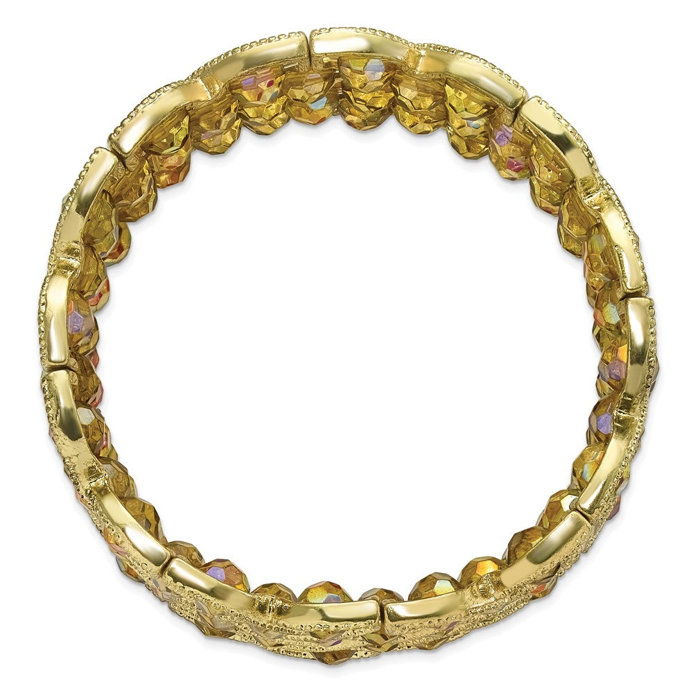 Fashion 1928 Jewelry Brass-Tone Wide Frame Olive Faceted Acrylic Beads Stretch Bracelet
