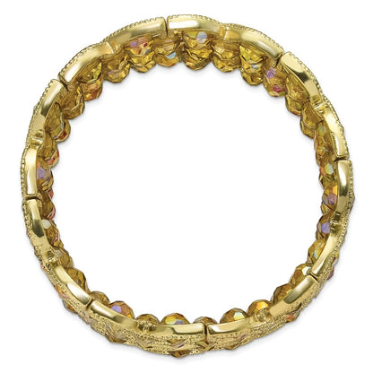 Fashion 1928 Jewelry Brass-Tone Wide Frame Olive Faceted Acrylic Beads Stretch Bracelet